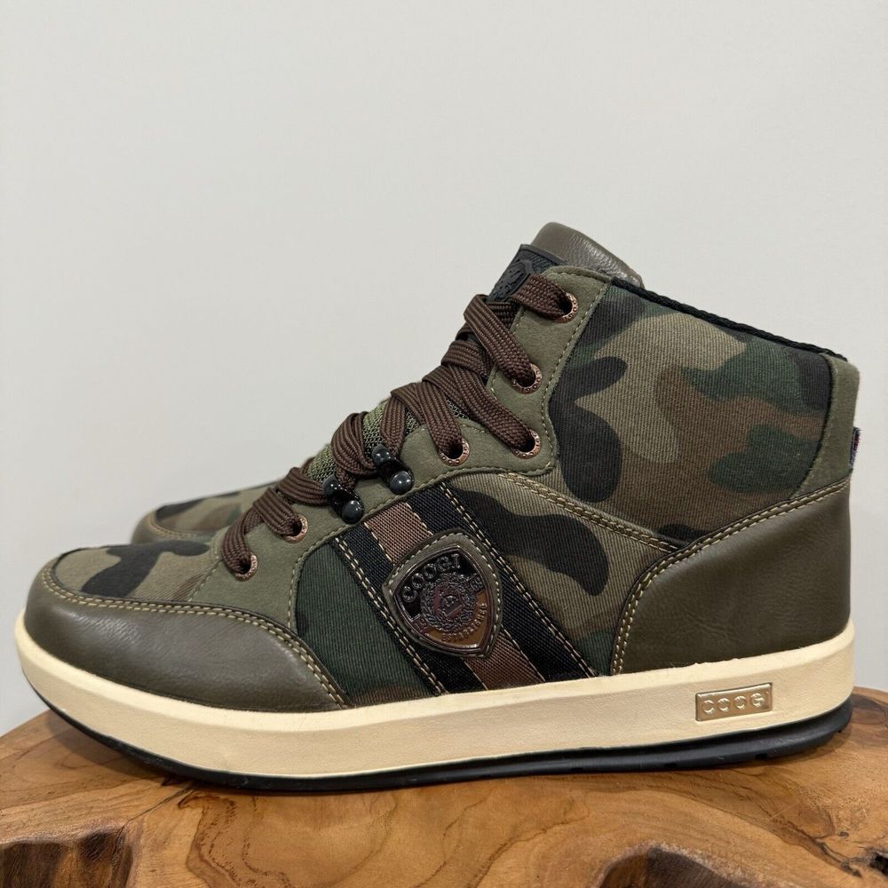 Coogi Leather Distressed Green Camo Hi-Top Athletic Shoes Mens 8.5